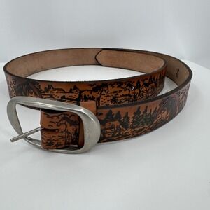 WESTERN EQUINE ANIMAL EMBOSSED GENUINE COWHIDE COLORFUL LEATHER BELT USA Sz 46
